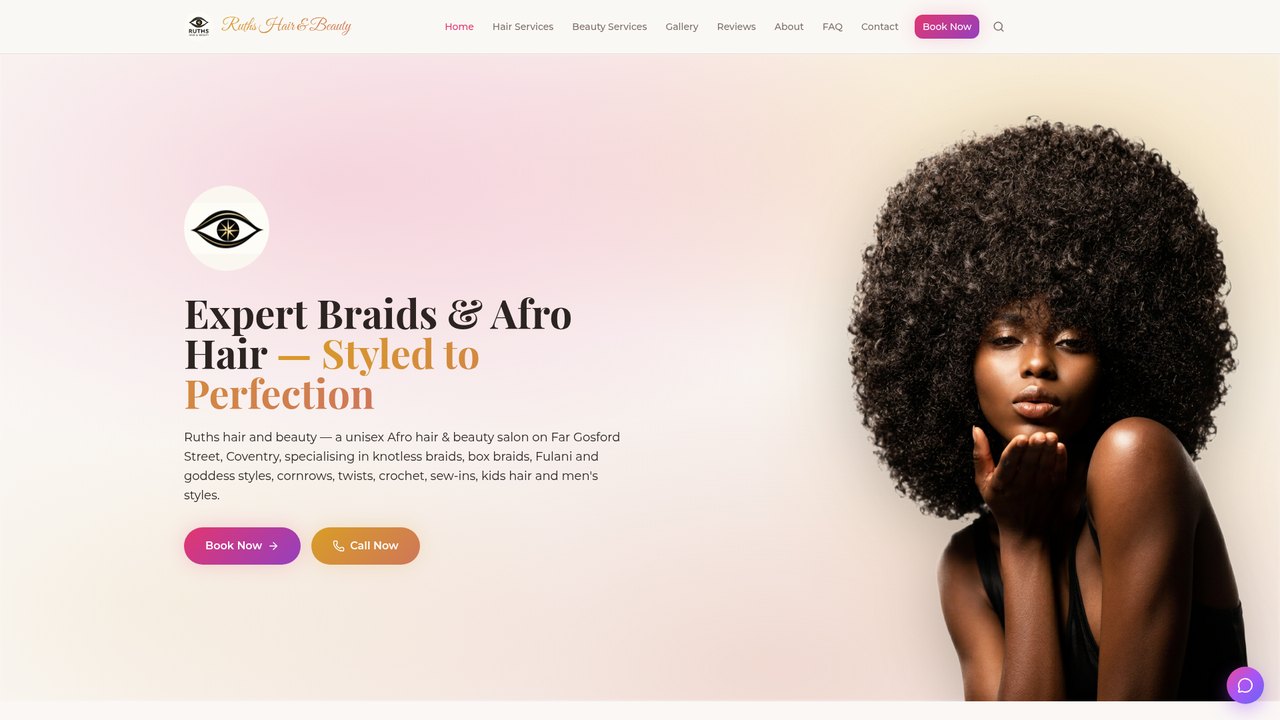 Website designed for Ruth's Hair & Beauty